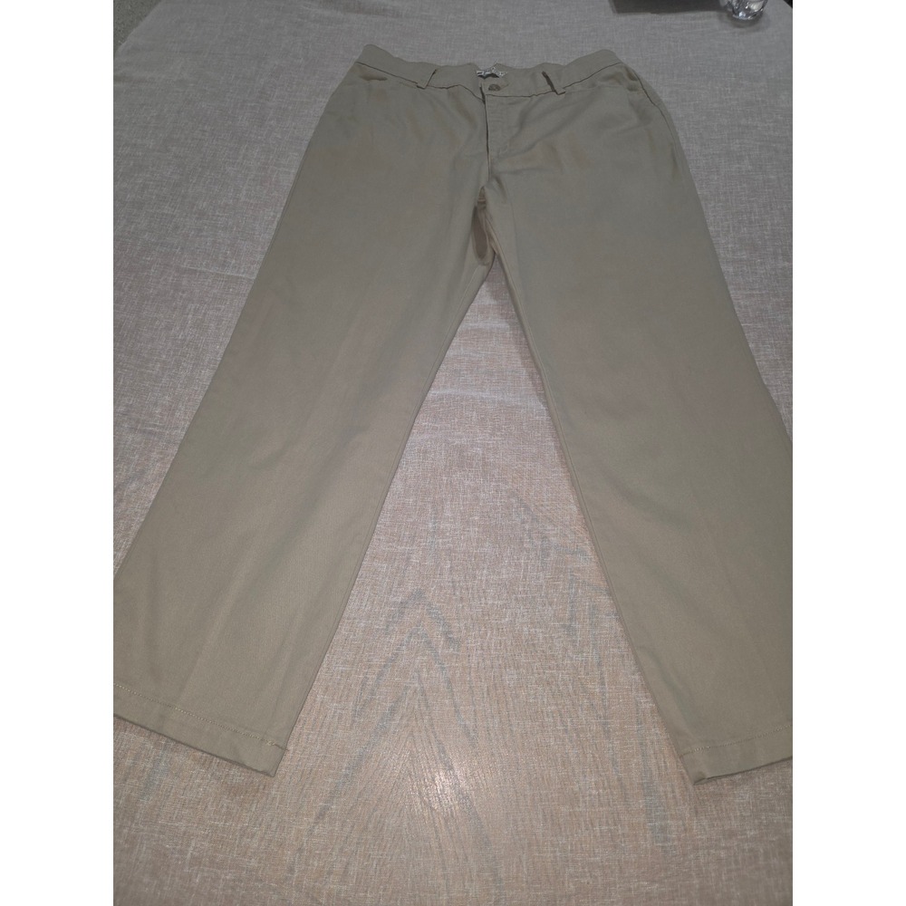 Lee Relaxed Fit Khaki Tan Straight Leg Pants Womens16 Short Cotton Blend